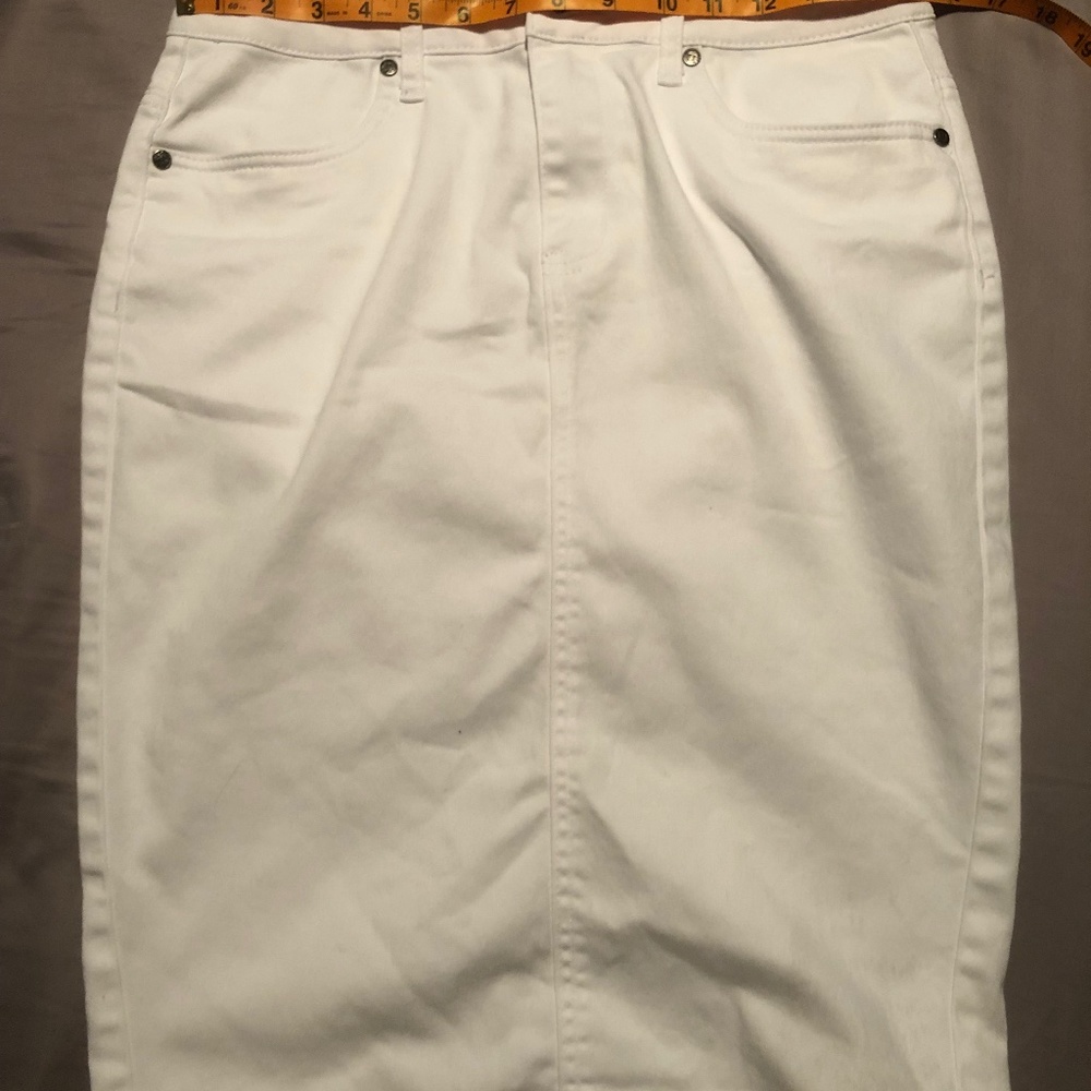 Lexi Knee Length White Pencil Jean Skirt